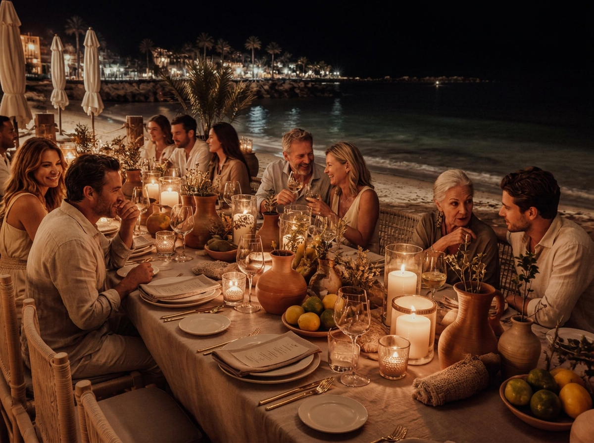 Cena privada en la playa de Marbella para 10 mesas