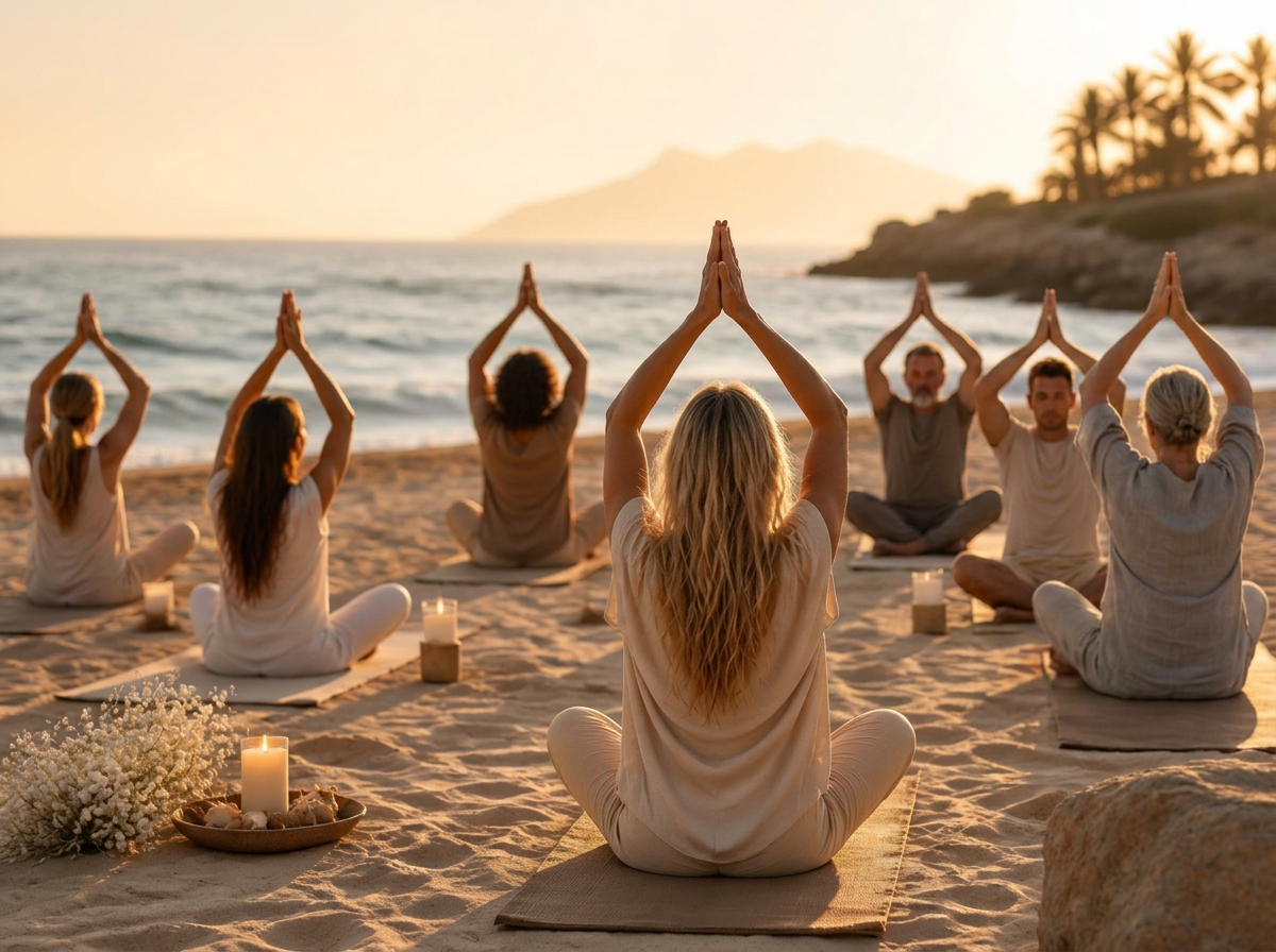 Yoga al atardecer en la playa de Marbella